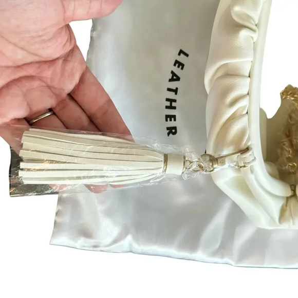 Understated Leather Vegan Ivory Crescent Clutch Gold Crossbody Chain w/Dust Bag - Picture 4 of 11